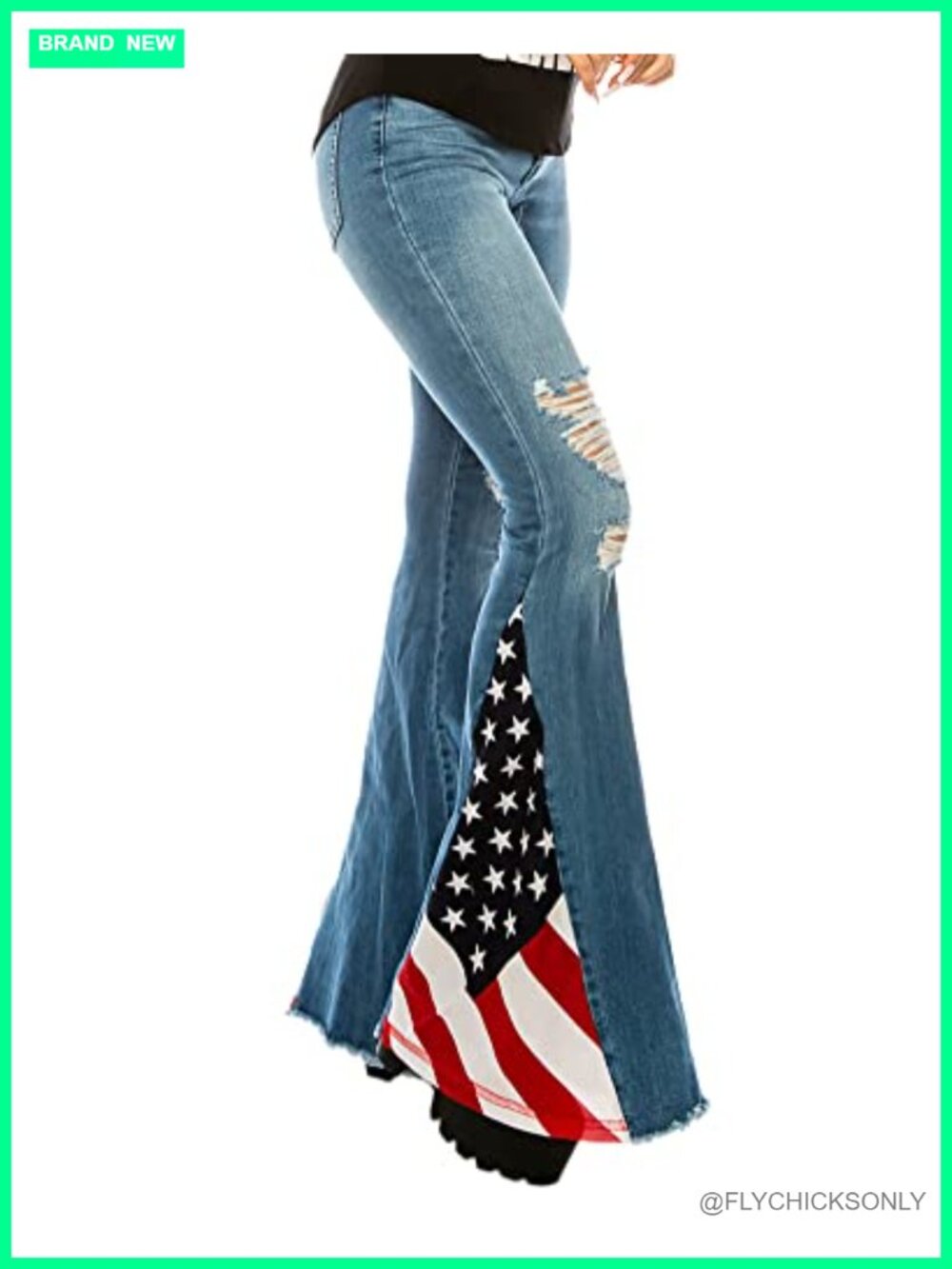 High Waisted Ripped Flare Bell Bottom Jeans Frayed Raw Hem Slim Denim Pants